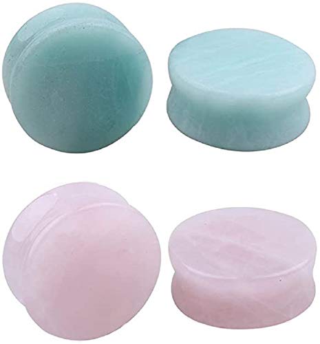 NewZenro 2Pairs Rose Quartz Aventurine Natural Organic Stone Ear Plugs Gauges Tunnel Expanders Stretcher Double Flared Amazonite Flesh Piercings Body Jewelry Set - style: 0g(8mm)