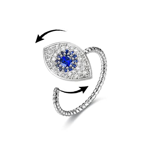 COLORFUL BLING Fidget Sunflower Evil Eye Daisy Spinner Stackable Rings Bee Butterfly Adjustable Open Rotatable CZ Cubic Zirconia Anti Stress for Women Wedding Jewelry - style: Evil Eye