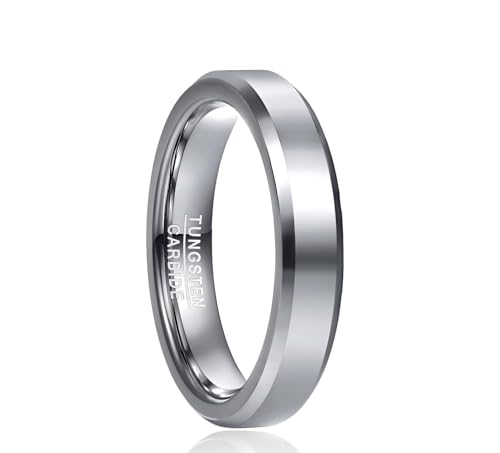 Vakki Tungsten Ring for Men 4mm 6mm 8mm Silver Plain Engagement Wedding Band High Polish Finish and Beveled Edges Comfort Fit Size 5-12 - color: 4mm-Silver