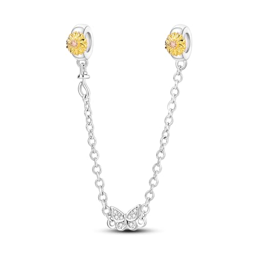 LNQOBU 925 Sterling silver Safety Chain for Bracelet,Family Forever Safety Chain Charm for Bracelet Stopper Spacer Charm Clip Charms Dangle Pendants Beads Jewelry Gift for Women - color: Sunflower
