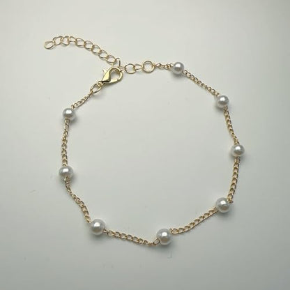 Anklet for Women Layered Anklets Women Double Heart Silver Bohemian Pearls Flat Chain Ankle Bracelet Charm Beaded Dainty Foot Jewelry Heart Charm Dainty Layer Anklets Trendy - color: Tiny Pearl