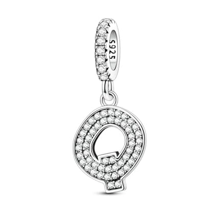 Hapour Letter 925 Sterling Silver Charm with Cubic Zirconia Alphabet A-Z Initial Dangle Charms Beads Pendent DIY Jewelry for Bracelets Necklace - color: Q