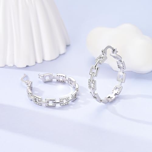 NARMO 925 Sterling Silver Earrings for Women Hypoallergenic Hoop Earrings - color: Square Chain