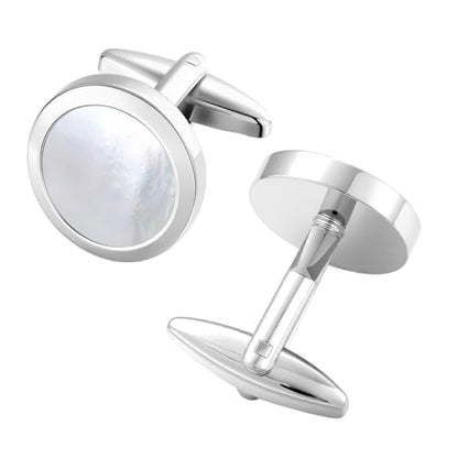 Mens Cufflinks and Tuxedo Shirt Studs Set with Gift Box - color: Silver/Fritillaria