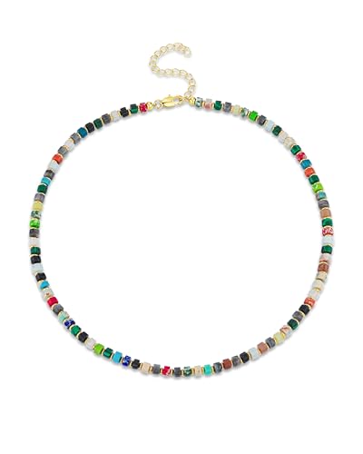 SNGIA Colorful Beaded Choker Necklace for Women, Gold Tone Adjustable Multicolor Rectangular Bead Necklace, Delicate Minimalist Layering Jewelry Gift - style: Rainbow Cylinder