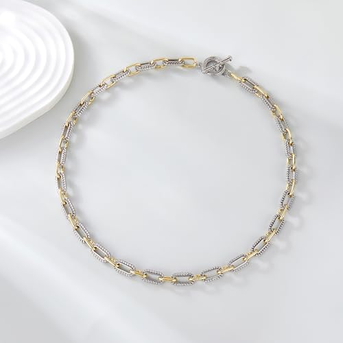 Mytys Women's Link Necklace 18k Gold Plated Double Twist Wire Gold and Silver 2 Tone Chain Necklaces Christmas New Year Jewelry - color: Short Gold & Silver 7