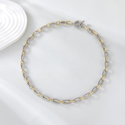 Mytys Women's Link Necklace 18k Gold Plated Double Twist Wire Gold and Silver 2 Tone Chain Necklaces Christmas New Year Jewelry - color: Short Gold & Silver 7