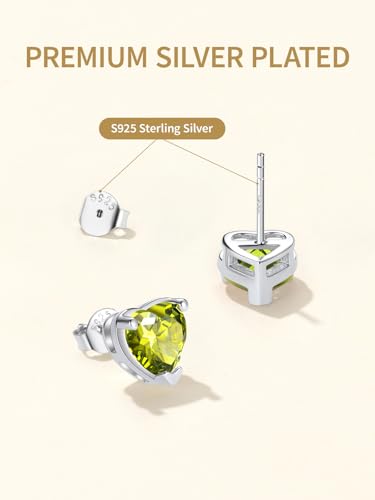 FindChic 2 Carat Birthstone Stud Earrings for Women, Round/Heart/Princess Cut Stud Earrings, Hypoallergenic Studs with 925 Sterling Silver Posts, 12 Months Birthday Jewelry Gift - color: 05. May-Emerald(Heart Cut)