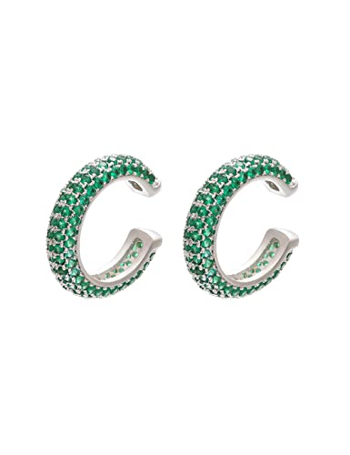 Ear Cuffs for Women - CZ Paved Hoop Conch Cuff Earrings for Men - Sparkle Rhinestones Clip On Wrap Earrings Non Pierced - color: WhiteGold - Green