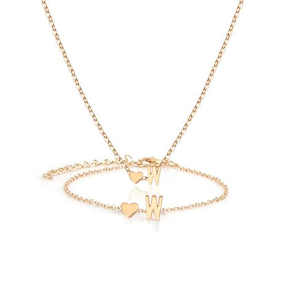 Gold Bracelets For Women Heart Initial Letter Pendant Necklace and Bracelet Set Personalized Jewelry Sets for Women Birthday Gifts for Mom Her Daughter Initial Necklace 14K Silver Plated - style: Gold-W