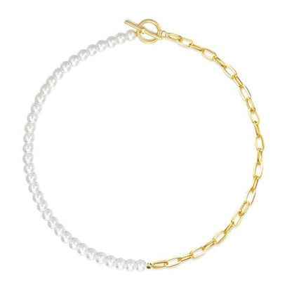 Zeffy Pearl Necklace 4MM/6MM/8MM Dainty Round Imitation Pearl Choker Necklace Wedding Pearl Necklace Delicate Jewelry for Women Simple Bridesmaid Jewelry Gifts - style: 6mm Gold Pearl Paperclip Necklace(17")