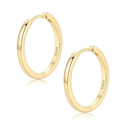 FaithHeart Solid 925 Sterling Silver Small Huggie Hoop Earrings for Women | Silver/Black/Gold/Rose Gold Small Hoop Earrings, Hypoallergenic Lightweight Cartilage Huggie Earrings, Gift Box - color: 01. Blank-Gold, size: 18mm