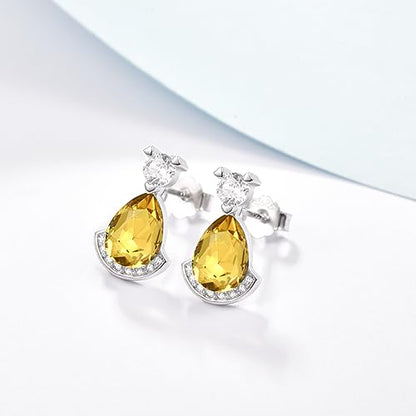 Birthstone Teardrop Crystal Stud Earrings for Women 925 Sterling Silver Solitaire Studs Halo Earrings for Birthday Gifts Teardrop Earrings for women - style: K November