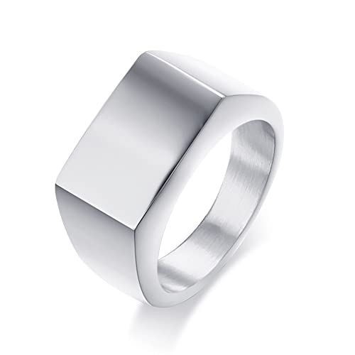 MYNENEY Stainless Steel Square Shape Signet for Men Statement Ring - color: 10x16mm Silver