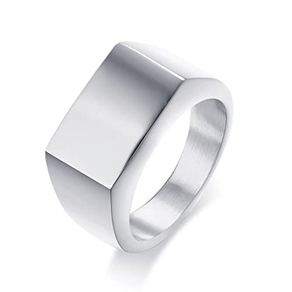 MYNENEY Stainless Steel Square Shape Signet for Men Statement Ring - color: 10x16mm Silver