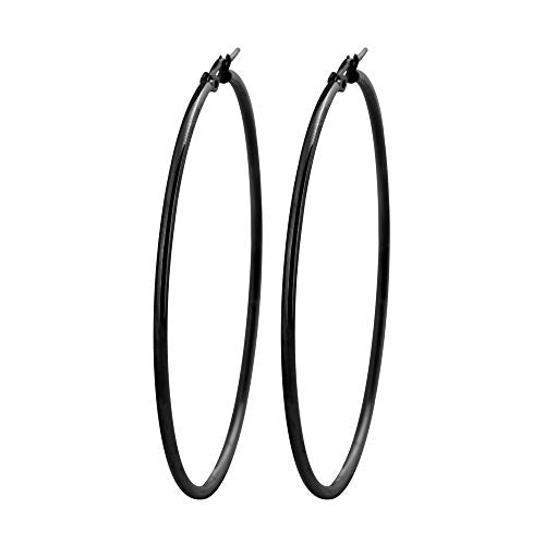 Rounded Hoops Earrings (20mm-60mm Diameter) - color: Black 60mm