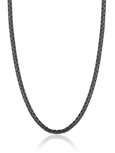 ChainsPro Stainless Steel Chains for Pendants, Flat Box Chain for Mens | Hypoallergenic Unisex Box Chain, Daily Wear Essential Necklaces for Pendant, Black/Silver/Gold Plated, Waterproof, No Tarnish - color: Black Plated