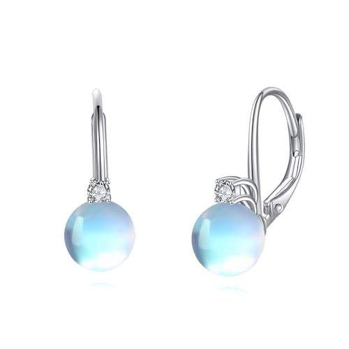 TIGER RIDER Pearl Earrings 925 Sterling Silver Leverback Hypoallergenic Drop Earring Jewelry for Women Birthday Gifts - style: Moonstone