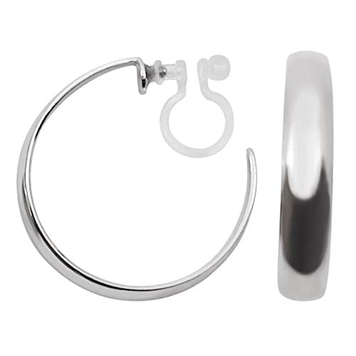Women's Twisted Invisible Hoop Clip On Earrings Gold Silver Textured Comfortable Non Pierced Earrings - color: Hoop2 Silver