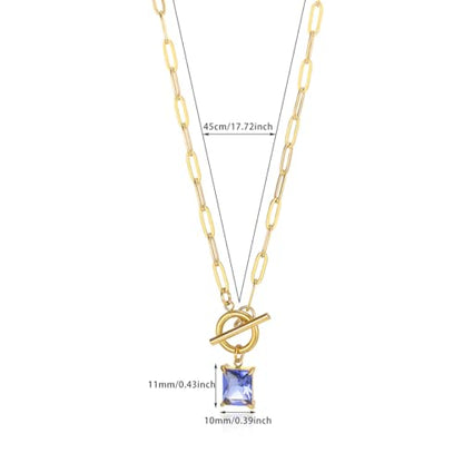 Diamond Necklaces for Women Natural Stone Paperclip Toggle Necklace 14K Gold Plated Emerald Birthstone Necklace for Women Paper Clip Chain Blue Green Cubic Zirconia Pendant Birthday Gifts for Women Mother Jewelry - color: 09. September(Sapphire)