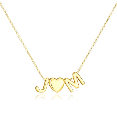 adoyi Initial Necklaces for Women 14k Gold Plated Layered bubble Letter Necklace Dainty Heart A-Z Pendant Necklace Initial Necklaces Stack Birthday Gifts for Women Jewelry - color: Gold-Heart, style: J+M