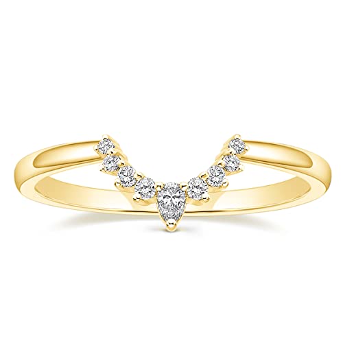 Mameloly CZ Wedding Bands for Women Curved Dainty 14K Gold Plated V Shaped Cubic Zirconia Stackable Engagement Rings for Her Size 4-12 - color: 14K Gold Plated