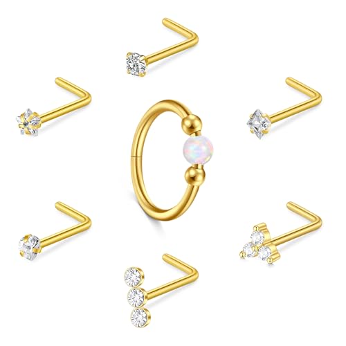 Briana Williams 18G 20G Nose Rings for Women Nose Piercings Nose Rings Hoops Nose Studs Surgical Steel Nose Ring Silver Gold Nose Piercing Jewelry - color: D2 -18g, gold