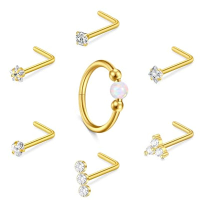 Briana Williams 18G 20G Nose Rings for Women Nose Piercings Nose Rings Hoops Nose Studs Surgical Steel Nose Ring Silver Gold Nose Piercing Jewelry - color: D2 -18g, gold