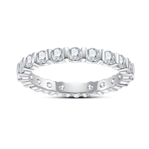 Cubic Zirconia Eternity Wedding Band Rings Round Cut 5A Grade D Color CZ Stacking Band Engagement Promise Rings for Women - style: Round band-b