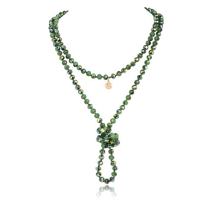 Firstmeet Fashion Beads Rope Knot Long Beaded Necklace Versatile 60" Strand Costume Jewelry for Women - color: Aspen Green AB