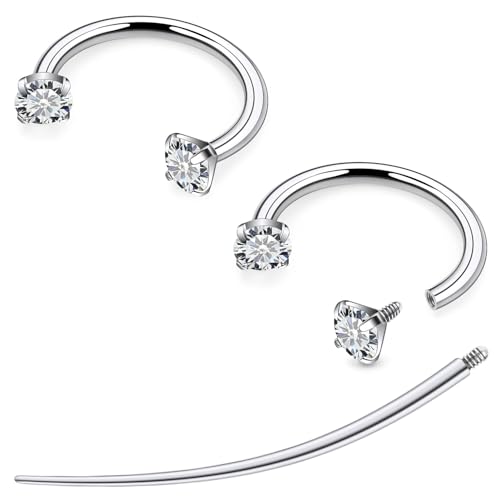 F136 Titanium 20/18/16/14g 8/10/12mm 10 Colors CZ Horseshoe Nose Ear Septum Lip Rings Piercings Jewelry Cartilage Tragus Helix Daith Earrings for Women Men - color: White CZ, size: 18g*8mm*3mm