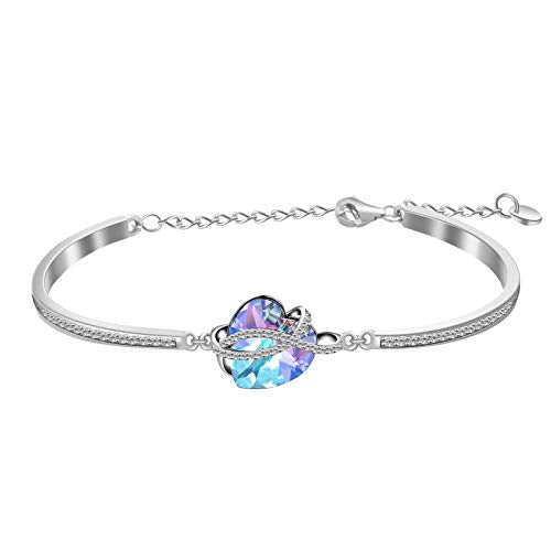 AOBOCO I Love You Jewelry - Sterling Silver Blue Purple Love Heart Bangle Bracelet Embellished with Crystals from Austria, Fine Anniversary Birthday Jewelry Gifts for Women - style: 04 Infinity Blue-purple Bracelet