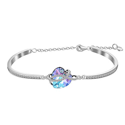 AOBOCO I Love You Jewelry - Sterling Silver Blue Purple Love Heart Bangle Bracelet Embellished with Crystals from Austria, Fine Anniversary Birthday Jewelry Gifts for Women - style: 04 Infinity Blue-purple Bracelet