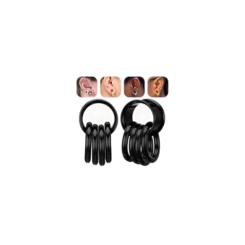 1 Pair Ear Guages with Rings 316L Stainless Steel Saddle Plugs for Ears Hypoallergenic Hoop Earrings Weights Stretchers Ears Tunnels Expander Piercing 0G 00G 1/2" 9/16" - color: Black;9/16"(14mm)