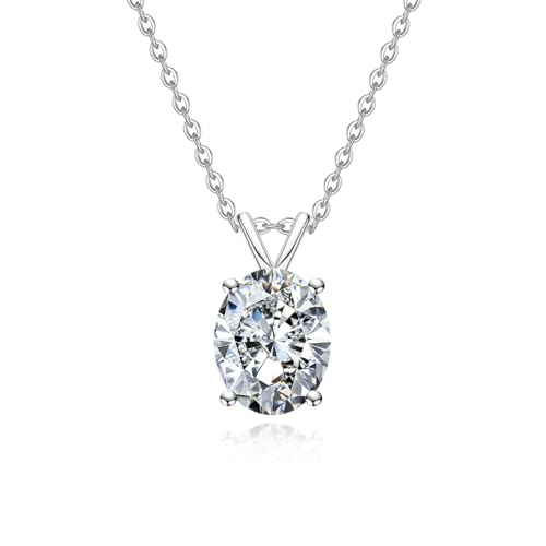 AnuClub Moissanite Pendant Necklace 2/3/4/5CT D Color VVS1 925 Sterling Silver Everyday Wear Necklace for Women Wife Her with Certificate, 40+2+3 Adjustable Chain - color: Oval-cut, size: 2.00CT