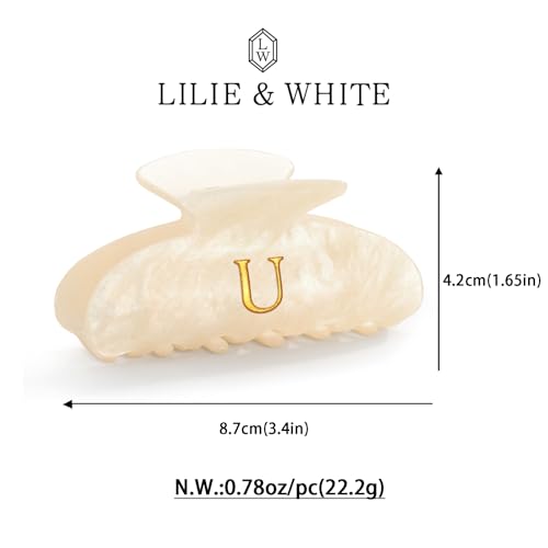 LILIE&WHITE Acrylic Letter Hair Clips For Women Stylish U Initial Hair Claw | Alphabet Hair Clip Fashion Glitter Monogram Claw Clip Elegant And Durable Hair Accessory Large Hair Clips U - color: HC22539U
