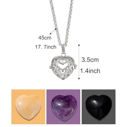 Raicegs Heart Shaped Crystals and Healing Stones 7 Chakra Crystal Necklace 0.8 inch Heart Gemstones Natural Stones Necklaces for Women Spiritual Gift for Women Teen - style: Anxiety