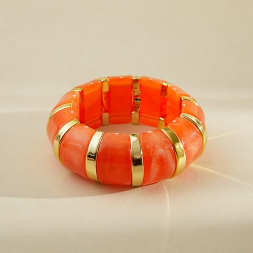 YBMYCM Acrylic Chunky Bangles Bracelets for Women Resin Gold-plated Stackable Stretch Bracelet Wide Wristbands Gift Jewelry - color: Orange