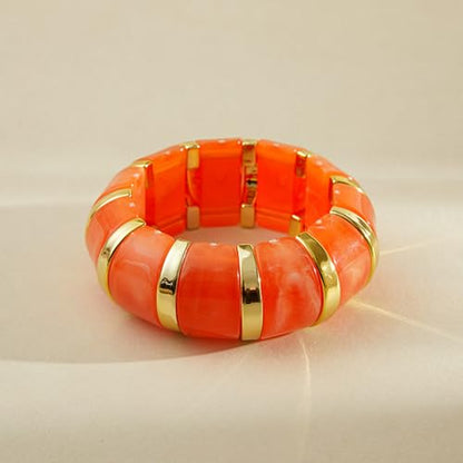 YBMYCM Acrylic Chunky Bangles Bracelets for Women Resin Gold-plated Stackable Stretch Bracelet Wide Wristbands Gift Jewelry - color: Orange