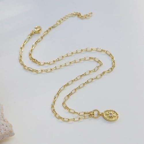Dainty Necklace Initial Necklace For Women Round Moon star Clover Pendant Chain Coin Necklaces - color: R