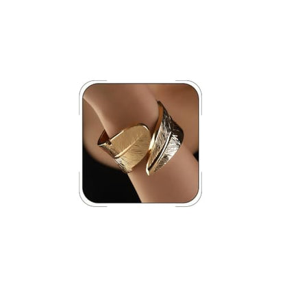 Chunky Cuff Bracelets for Women Leaf Gold Statement Bangle Bracelets Exaggerate Hammered Open Bangles Jewelry - color: X-Gold