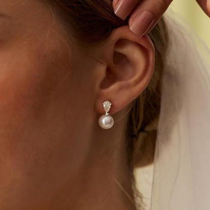 Pearl Earrings for Women:Gold Wedding Dangle Drop Earring Pearl Jewelry | 14K Gold Plated Pearl Drop Earrings for Women,Dainty Wedding Bride Earring Studs,Gold Dangle Drop Earring,Waterproof Jewelry - size: 1 pcs-8