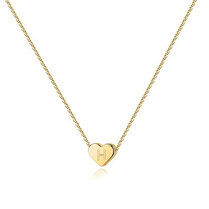 PAVOI 14K Gold Plated Tiny Heart Necklace | Dainty Necklace for Women | Personalized Letter Heart Choker | Adjustable Slider - style: - H