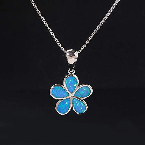 CiNily Opal Leaf/Flower Pendant Necklace for Women Silver Plated Jewelry Gift - color: Flower-Blue