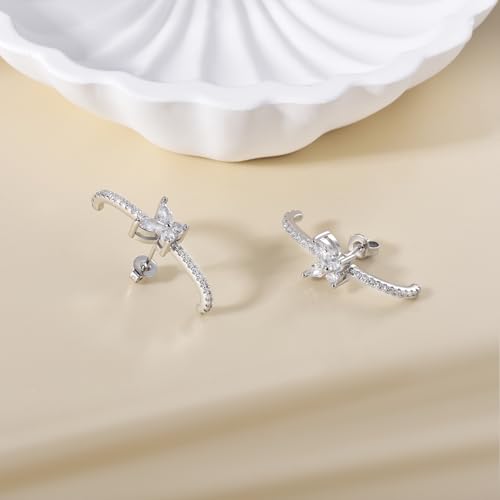 CZ Suspender Cuff Stud Earrings Wrap Earlobe Silver Post Cubic Zirconia Minimalist Jewelry for Women - color: Silver Butterfly CZ
