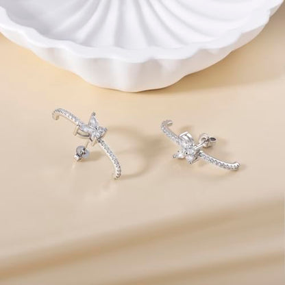 CZ Suspender Cuff Stud Earrings Wrap Earlobe Silver Post Cubic Zirconia Minimalist Jewelry for Women - color: Silver Butterfly CZ
