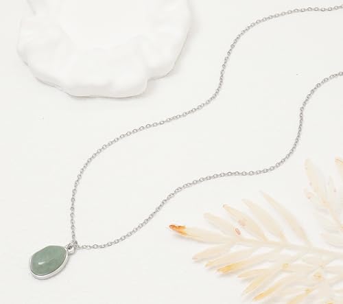 Stone Pendant Necklaces Gemstone Dangle Necklace 18K Gold Plated Teardrop Pendant Necklace for Women - color: Green Silver