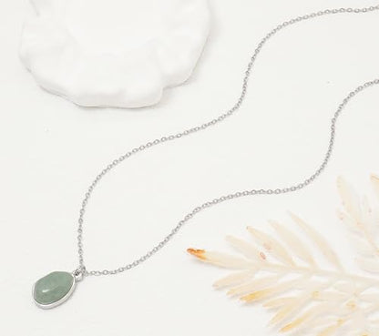 Stone Pendant Necklaces Gemstone Dangle Necklace 18K Gold Plated Teardrop Pendant Necklace for Women - color: Green Silver