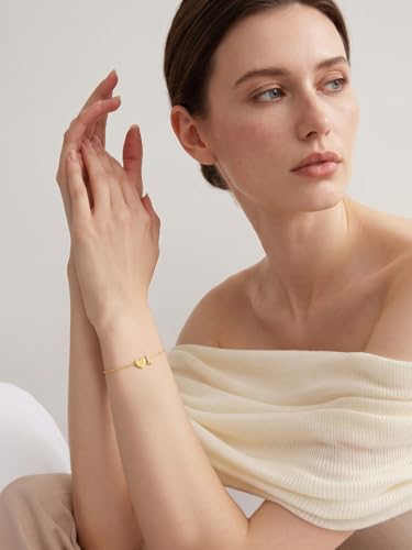KeyStyle Initial Heart Bracelet for Women Waterproof Stainless Steel Chain | 14K Gold Plated /Silver A-Z Letter Adjustable Charm Bracelet, Hypoallergenic Non Tarnish Dainty Gift for Everyday Wear - color: 14K Gold Plated-O