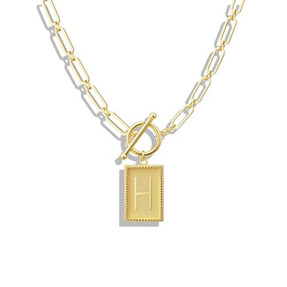 Tewiky Gold Initial Necklaces for Women, Square Letter Pendant Necklace | Toggle Clasp，Trendy 14K Gold Plated Dainty Paperclip Chain Necklaces for Women，Jewelry Gifts - style: Gold H